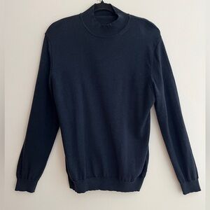 JOHN ASHFORD Italian Merino Wool Navy Blue Mock Neck Pullover Sweater Office